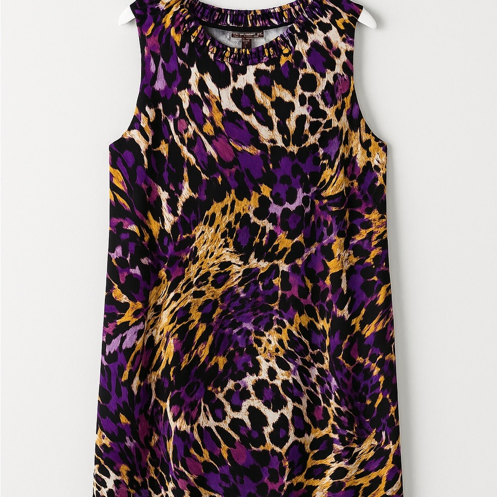 Dana Buchman Purple and Gold Animal Print Midi Dress